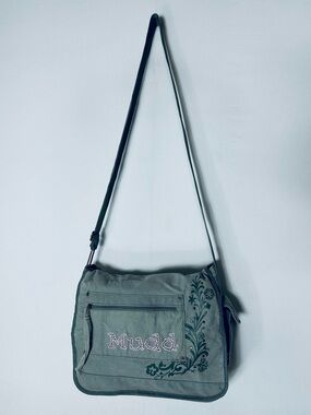 Vintage Y2K Mudd Green Canvas Messenger Bag Crossbody Bag School Bag
